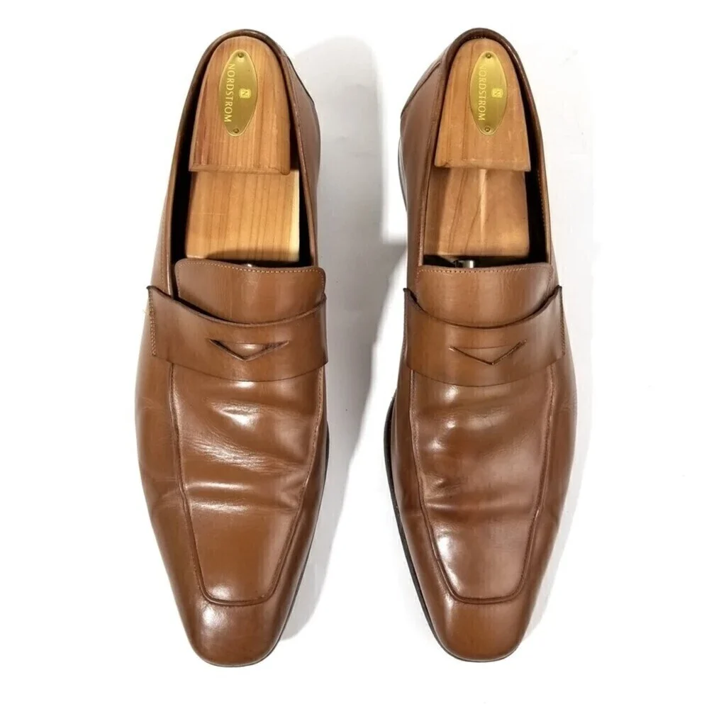 MEZLAN Ginza Calfskin Leather Classic Penny Loafer Dress Shoes Brown Old Money